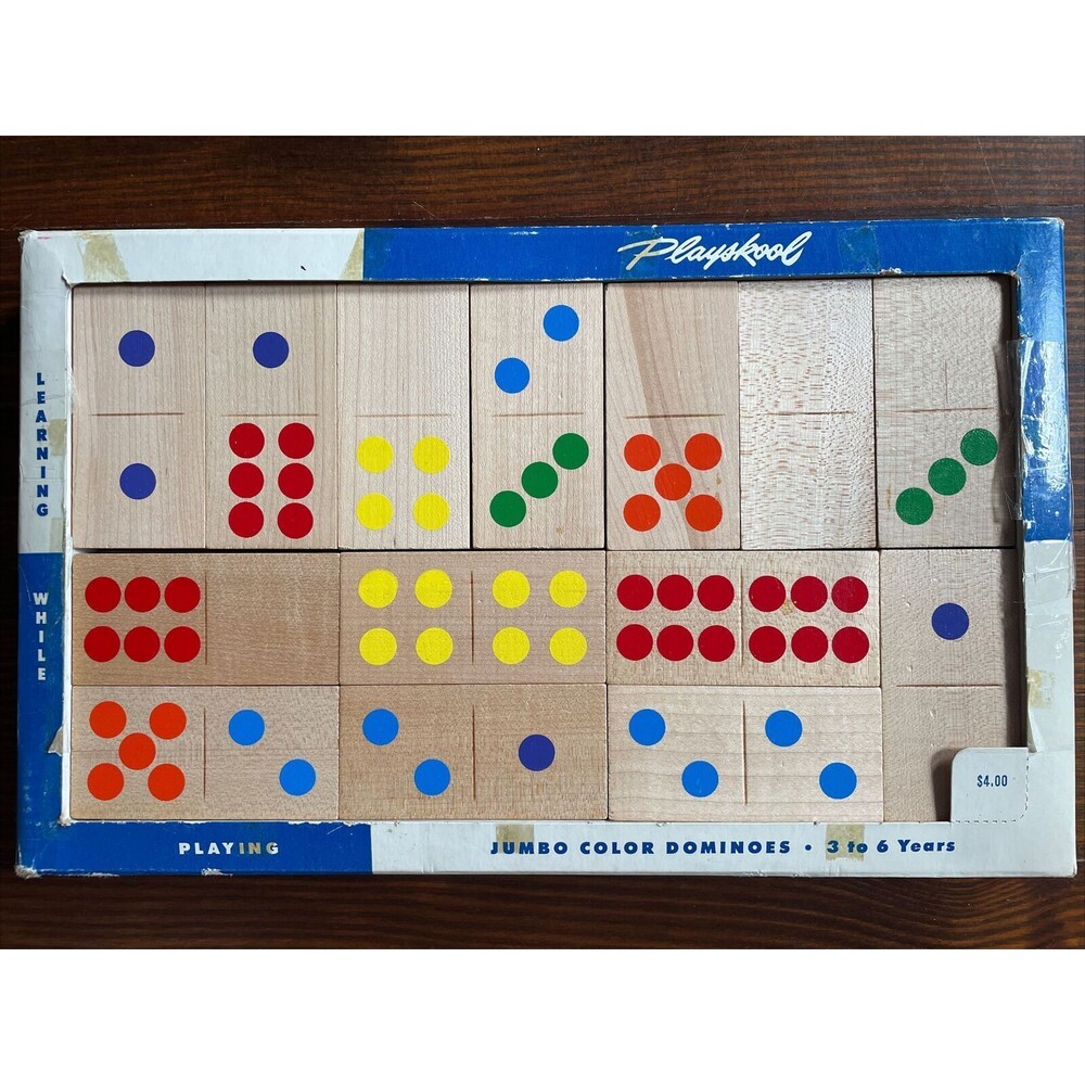 Vintage Playskool Jumbo Wood Color Dominoes Child Toy Game